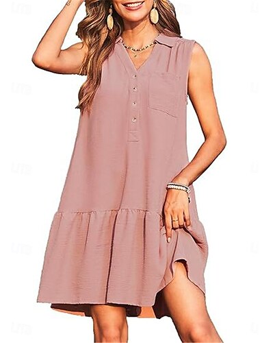  Damen Minikleid Casual kleid Tank-Top Kleid Basic Brautkleider schlicht Urlaub Täglich Regular Fit Glatt Ärmellos Gekerbter Hals Schwarz Rosa Marineblau Grün Sommer