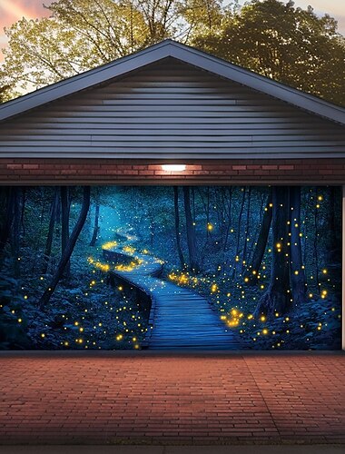  Landschaft Türdekorationen Garagentor Cover Wald Höhle Outdoor Banner Großes Weihnachts Hintergrunddekor für das Ferien Outdoor Garagentor Heimwanddekorationen