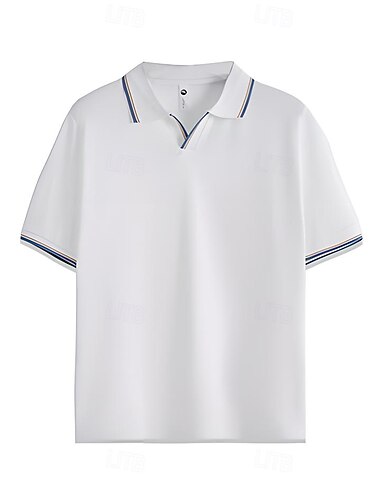  Herren T Shirt Kurzarm Umschlagkragen V Ausschnitt Sommer Frühling Urlaub Vintage Neutral Stripe-Trim Farbblock Schule Training Outdoor Schwarz Weiß Felsen Grün Top T-Shirt für Herren