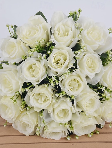  naturtro gul silke 18 stk kunstige roser buket - boligindretning, gave til venner  & familie - perfekt til valentinsdag, jul, mors  & fars dag