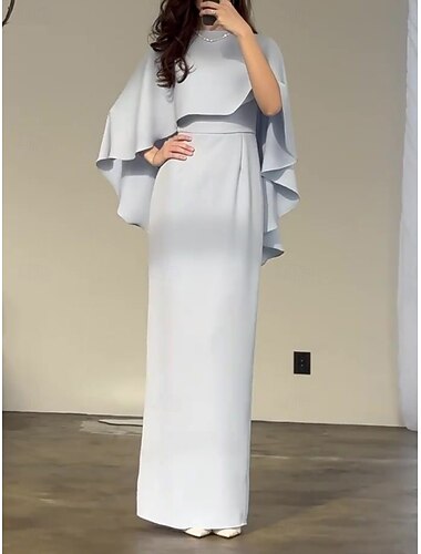  Női Hosszú ruha Maxi ruha Hüvelyruha Elegáns Stílusos Esküvő Parti Eljegyzés Normál Tömör szín Rövid ujjú Terített nyak Égszínkék Nyár Tavasz Ősz Tél