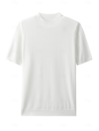  Herren T Shirt Falscher Rollkragen Kurzarm Rundhalsausschnitt Stehkragen Sommer Frühling Strickware Urlaub Vintage Stricken Schule Training Outdoor Dunkelgrau Meerblau Schwarz Top T-Shirt für Herren