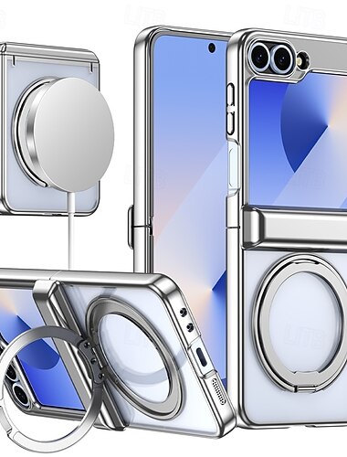  telefon Ügy Kompatibilitás Samsung Galaxy Z-átfordítás 7 Z Flip 6 Z Flip 5 Fekete tok Állvánnyal Mágneses Vezeték nélküli töltés támogatása Retro Galvanizálás PC