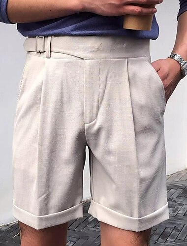  Pánské Kraťasy Šortky Plisé Straight-Leg Hight Rise Bez vzoru Odvod vlhkosti Bez železa Délka kolen Kancelář Obchod Denní Elegantní Módní Námořnická modř Meruňková