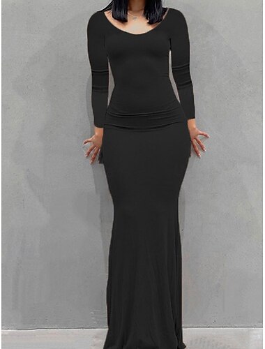  Femme Robe Maxi Robe moulante Robe ajustée et évasée Soirée Grande occasion Formel Soirée Standard Graphic manche longue Col Ras du Cou Noir Jaune Rose Claire Vin Eté