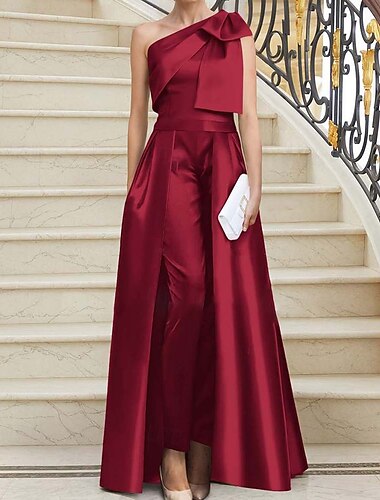  Overalls Abendkleider Elegant Kleid Hochzeit kleid hochzeitsgast Boden-Länge Ärmellos Ein-Schulter Satin mit Schleife(n) 2025