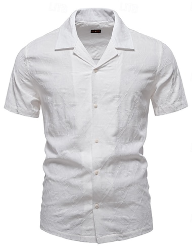  Voor heren Overhemd Zwart Wit khaki Korte mouw Effen Kleur Cubaanse kraag Buiten Causaal Knop Kleding Dagelijks Casual / Dagelijks Vrije tijd