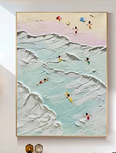  sininen aalto valtameri öljymaalaus käsinmaalattu merimaisema rannikko öljymaalaus käsintehty seinätaide abstrakti ranta merimaisemamaalaus kankaalle olohuone valtava erittäin suuri öljymaalaus seinän