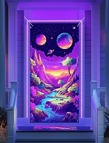  Decoraciones de puerta con luz negra fundas para puerta brillan en la oscuridad tapiz de puerta decorativa de cascada cortina de puerta fondo interior/exterior pancarta de puerta para la entrada casa
