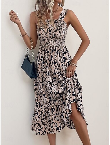  Per donna Vestito longuette Abito casual Abito linea A Abito sottoveste Moda Informale Da mare Giornaliero Standard Pop art Senza maniche Con bretelline Cachi Estate