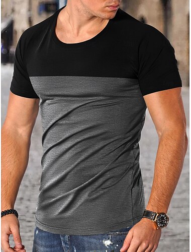  Herren T-Shirt Kurzarmshirt Kurzarm Rundhalsausschnitt Frühling & Herbst Einfarbig Mode Designer Farbblock Urlaub Straße Ausgehen Rote Armeegrün Grau Top T-Shirt für Herren
