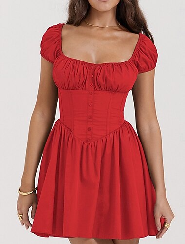  Retro vintage Middeleeuws Renaissance Mini Jurken Korset Regency geïnspireerd Effen Kleur A-lijn Schommel Kostuum Dames Fantasie Halloween Carnaval Vakantie Casual / Dagelijks Volwassenen Kleding