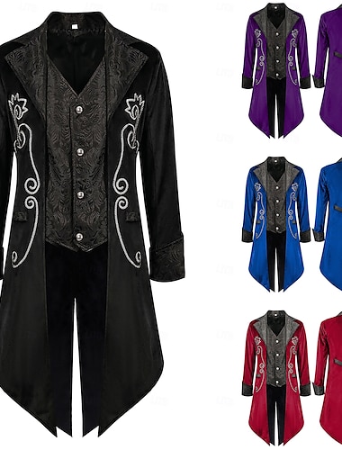  Rétro Vintage Punk & Gothique Médiéval Manteau Queue-de-pie Prince Noble Jacquard Homme Royal Steampunk Mascarade Soirée Adulte Manteau