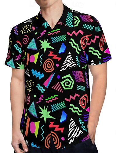  Rétro Vintage Années 1980 Chemise Chemise Aloha Hippie Psychédélique Homme Vacances Soirée Défilé de la Fierté Adulte Chemise