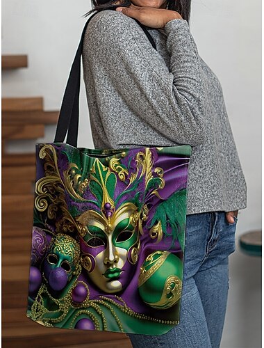 Luxuriöse Tragetasche mit Mardi Gras-Masken-Aufdruck – lebendige, vom Festival inspirierte Umhängetasche, geräumige und robuste Einkaufshandtasche, perfekt für Karneval, Partys und den täglichen Gebrauch