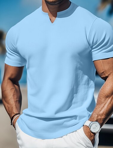  Hombre Camiseta Manga Corta Escote en Pico Verano Plano Moda Clásico Cómodo Escote en V Casual Deportes Festivos Bleu Ciel Marrón Oscuro Negro Camiseta superior para hombre