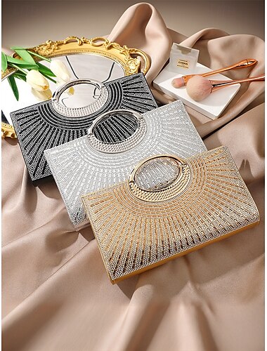  glamouröse Abendclutch aus goldenem Kristall mit rundem Griff – Strass-Handtasche für Damen, perfekt für Hochzeiten, Partys und formelle Anlässe