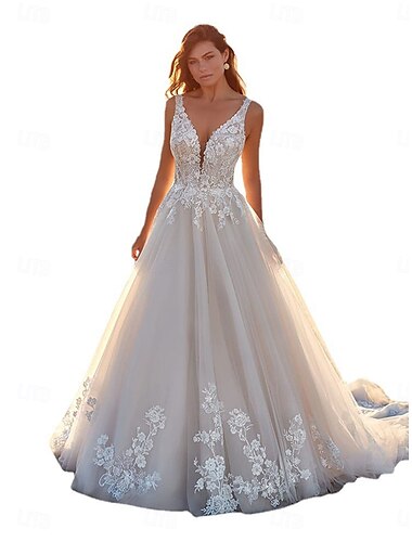  Hochzeitskleider Ballkleid V Ausschnitt Schulterfrei Spaghettiträger Kirchen Schleppe Chiffon Brautkleider Mit Plissee Gerafft 2025