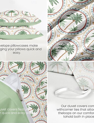  Palmenbaum Bettbezug Set in voller Größe Bettwäsche Set Quiltbezug Weicher leichter Deckenbezug mit 2 Kissenbezügen für Sommer Frühling