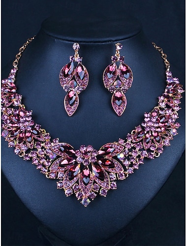  Sieradenset 2 stuks Groen Kubieke Zirkonia Kromi Gesimuleerde diamant 1 Ketting Oorbellen Dames Elegant Vintage Modieus Vintagestijl Klassiek Sieraden set Voor Bruiloft Feest