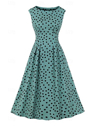  Retro / vintage 1950-tallet Rockabilly Kjoler Swing kjole Polkadotter Dame Karneval Maskerade Dagligdagstøy Utdrikningslag Voksne Kjole Hjemkomstkjoler