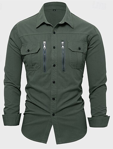 Herren Hemd Sommerhemd Freizeithemd Knopfhemd Kaki Hellgrau Armeegrün Langarm Einfach Revers Urlaub Hawaiianisch Button-Down Bekleidung 100% Baumwolle Mode Lässig Bequem