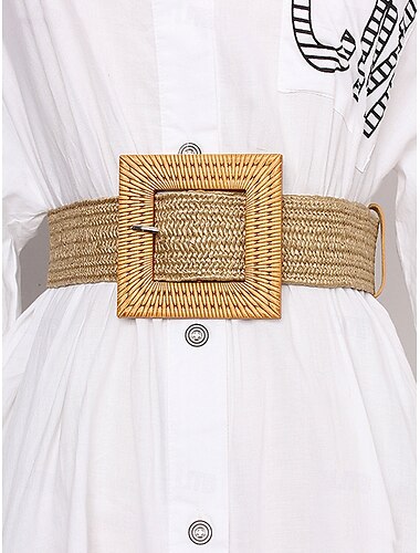  Damengürtel aus geflochtenem Stroh mit übergroßer quadratischer Schnalle – Boho-Chic-Stil, verstellbare Passform für Freizeit- oder Strandkleidung, perfekt für Frühlings- und Sommeroutfits