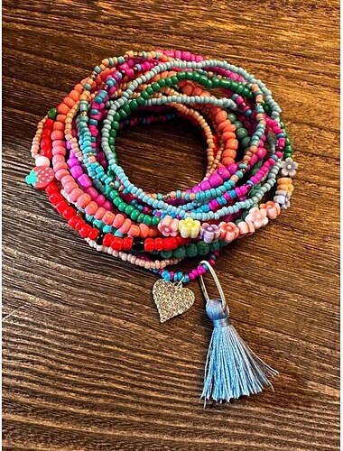  ensemble de bracelets en perles bohèmes - bracelets extensibles multicolores faits à la main avec pompon et breloque, bijoux empilables à la mode pour femmes et filles, parfaits pour l'été, la plage et les festivals