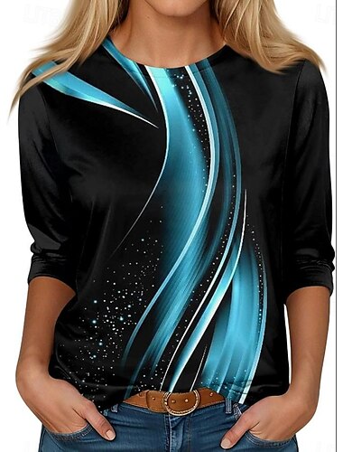  Damen Tunika T-Shirt Ombre Mode Lässig Langarm Rundhalsausschnitt Lange Oberteile täglich Druck Schwarz Blau Dunkelgrün Frühling Herbst Winter Sommer