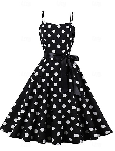  Retro Vintage 1950er Rockabilly Kleid Swing-Kleid Tupfen Damen Karneval Maskerade Alltagskleidung Junggesellinnenabschiedsparty Erwachsene Kleid Abschlussballkleider