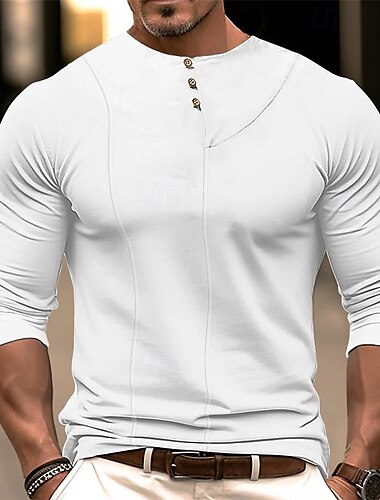  Voor heren T-shirt met knopen Henley-shirt T-shirt Lange mouw Henley Lente & Herfst Modieus Effen / effen kleur Modieus Ontwerper Gesp Vakantie Straat Uitgaan Zwart Blauw Wit Top T-shirt voor mannen