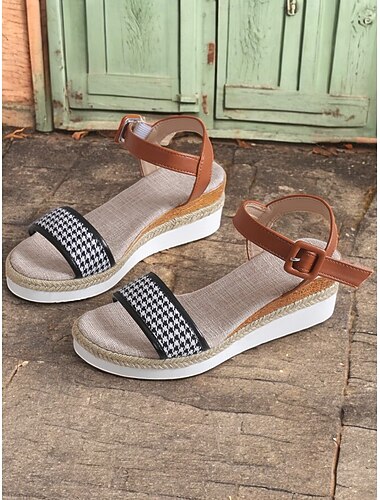  Sandalias de cuña con alpargatas de pata de gallo para mujer con correa en el tobillo: sandalias de plataforma informales de verano para vacaciones y uso diario