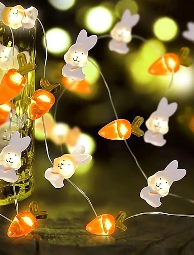 1 cadena de luces de alambre de cobre para Pascua, elemento de zanahoria y conejo de resurrección, caja de batería AA, fuente de alimentación de 1 m-10 leds/2 m-20 leds/3 m-30 leds