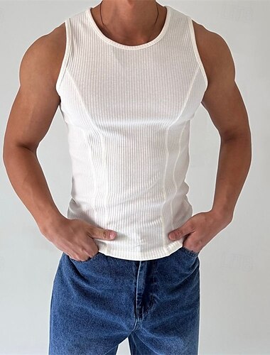  Herren Tank Top Weste Unterhemd Ärmelloses Shirt Ärmellos Rundhalsausschnitt Sommer Einfach Grubenstreifen Mode Designer Basic Urlaub Straße Ausgehen Schwarz Weiß Top T-Shirt für Herren