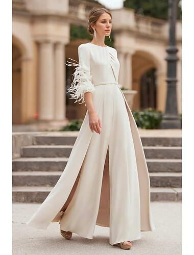  Kostymformell bröllop brudens mor elegant vintage golvlång stretch chiffon halvlång ärm med derby tävlingsdag klänning 2025