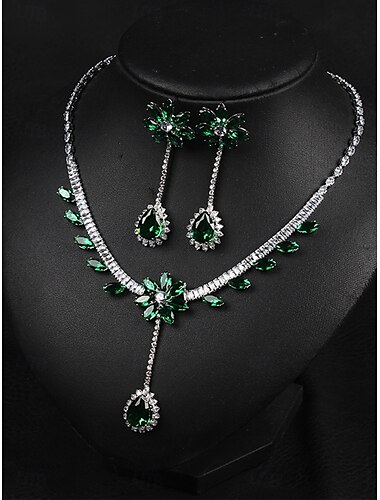  Sieraden Set Eendelig Pak Groene Cubic Zirconia Chroom Imitatie Diamant 1 Halsketting Oorbellen Vrouwen Elegante Vintage Mode Vintage Stijl Klassieke Sieraden Set Voor Bruiloft Feest