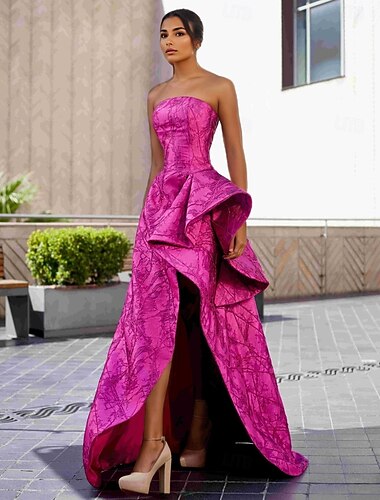  Baljurk A-lijn Tot de grond Galajurken Avondjurken Baljurk  Formele kleding Elegant Kleurenblok Hoge splitsing Mouwloos Strapless Bruiloft Formeel Roze jurk Nylon met Split