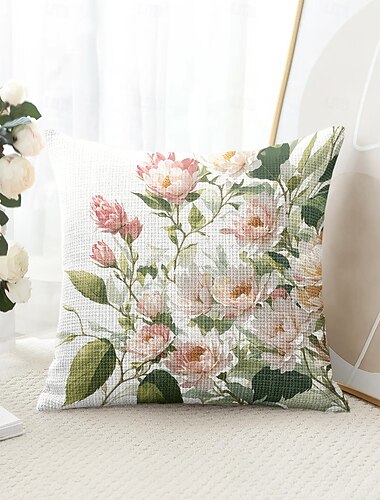  Bloemrijke Decoratieve Sierkussenshoes 1PC Zachte Vierkante Bankkussensloop Kussensloop voor Slaapkamer Woonkamer Sofa Stoel