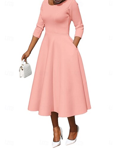  Mujer Vestido maxi Vestido de Columpio Básico Casual Vacaciones Diario Ajuste regular Plano Manga 3/4 Escote en U Negro Blanco Rosa Azul Piscina Verano
