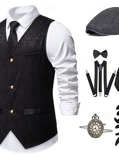  Anni 1920 Ispirato al vintage Il grande Gatsby Costume da festa Mascherata Set di accessori Senza maniche Stampa Senza colletto Per uomo Halloween Festa & Sera Casual Quotidiano Cravatta Gilet