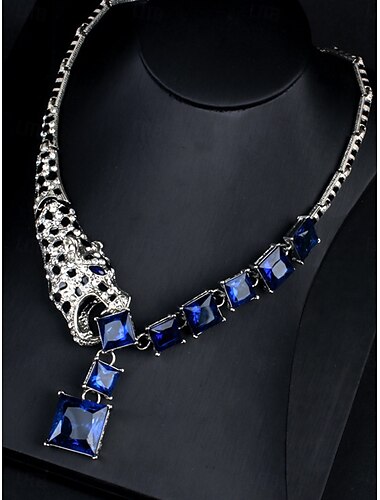  Sieraad Set Effen Pakje Blauwe Cubic Zirconia Chroom Imitatie Diamant 1 Halsketting Oorbellen Vrouwen Elegant Vintage Mode Vintage Stijl Klassieke Sieraad Set Voor Bruiloft Party