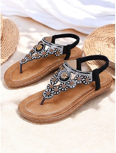  sandali floreali con perline da donna – eleganti sandali infradito boho con decorazioni in strass per l'estate, la spiaggia e l'abbigliamento casual