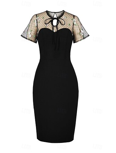  Retro Vintage 1950er Kleid Bleistiftkleid Bestickt Damen Karneval Maskerade Alltagskleidung Junggesellinnenabschiedsparty Erwachsene Kleid Abschlussballkleider