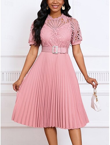  Robe maxi femme robe en A couleur unie robe ajustée évasée élégante formelle invitée de mariage fête cocktail ajustement régulier graphique manches courtes col rond rose clair noir blanc rose été