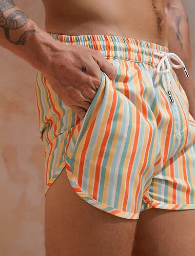  Herre Surfeshorts Badeshorts Shorts Snorer Elastisk midje Stripet Komfort Hurtigtørkende Kort Daglig Ferie Svømmebasseng Mote Fritid Gul Rosa Mikroelastisk