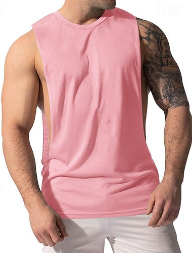  Herre Singleter Vest topp Underskjorte Ermeløs skjorte Ermeløs Crew-hals Sommer عادي Mote Designer Grunnleggende Grunnleggende Feriereise Gate Ut på byen Svart Hvit Rosa Topp T-skjorte for menn