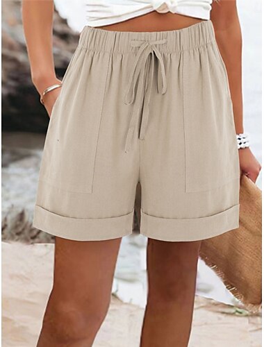  Dam Shorts i bomullslinne Kinesiska Shorts Grundläggande Kort Hög midja Slät Ficka Elastiskt midjeband Bekväm Mjuk Microelastisk Utomhus Gata Svart Rodnande Rosa Armégrön Blå Sommar Vår Normal