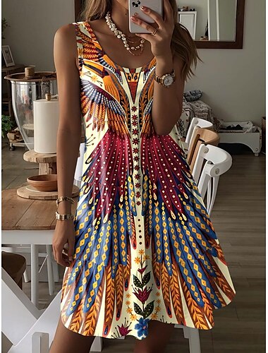  Damen Minikleid Vintage-Kleid Casual kleid Minikleid Sommerkleid Elegant Böhmen Urlaub Urlaub Täglich Festtage Regular Fit Graphic Ditsy Blumig Ärmellos Rundhalsausschnitt Schwarz Gelb Rote Blau