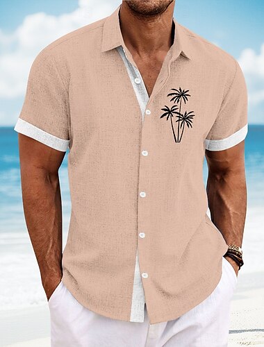  Herren Kokosnussbaum Tropische Pflanzen Lässiges Hemd Hawaiihemd Sommerhemd Knopfhemd Kurzarm Hawaiianisch Resort Urlaub Festtage Strandbekleidung Sommer Frühling Umlegekragen 3D-Druck Hemden mit