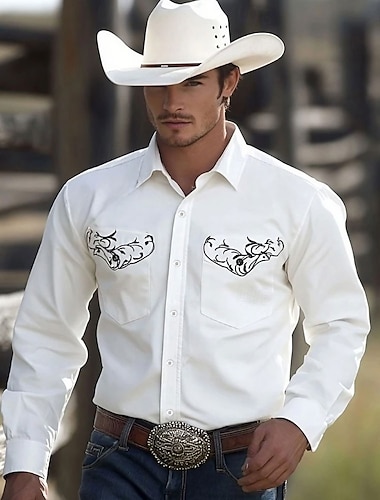  Per uomo Floreale Camicia occidentale Camicia con bottoni Camicia da cowboy Manica lunga Occidentale Vintage retrò Esterno Informale Estate Primavera Autunno Collo ripiegabile camicie con colletto